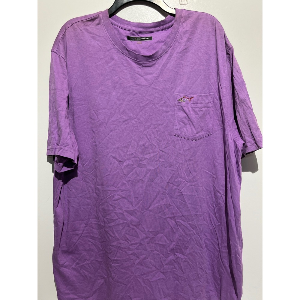 Greg Norman Mens XXL Purple Short Sleeve Pocket T-Shirt Shark Logo Cotton Blend